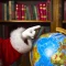 Le Père Noël cherche une destination sur un globe.