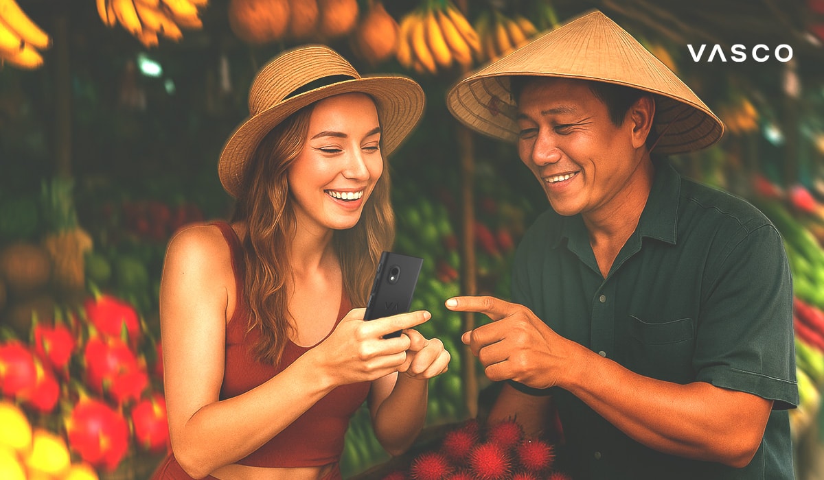 Une femme et un homme communique grâce à l'appareil <a href='https://vasco-electronics.fr/'></noscript>