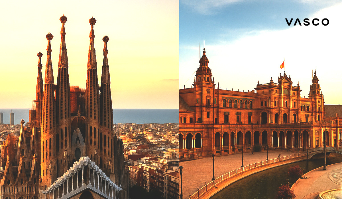 a Sagrada Família de Barcelone et la Plaza de España de Séville, deux chefs-d'œuvre architecturaux espagnols.