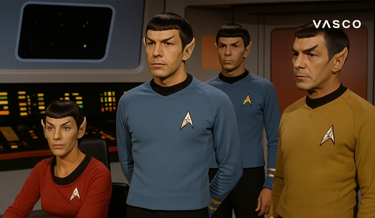 Officiers en uniformes bleus et dorés sur la passerelle