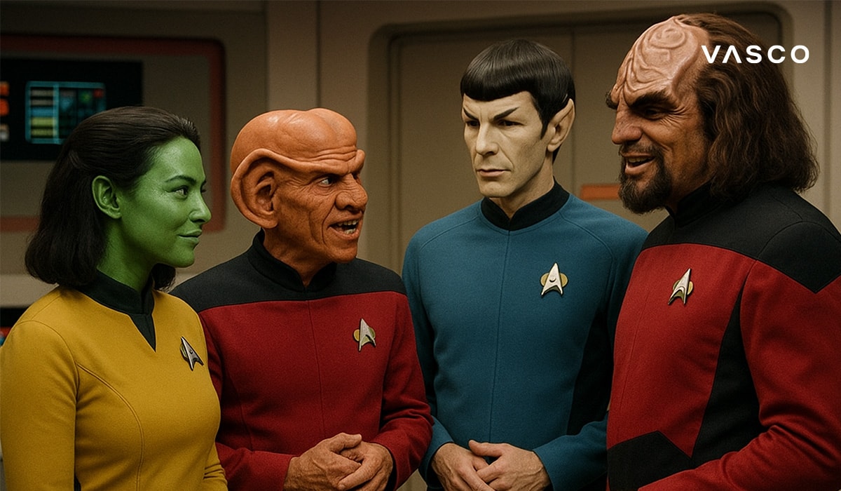 Équipage de la Flotte étoile en uniformes colorés