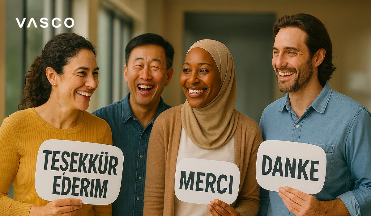 91c1c13b-3e94-4111-9667-a8ee2967c22f Groupe de personnes issues de différentes cultures souriant et regardant ensemble un globe terrestre.